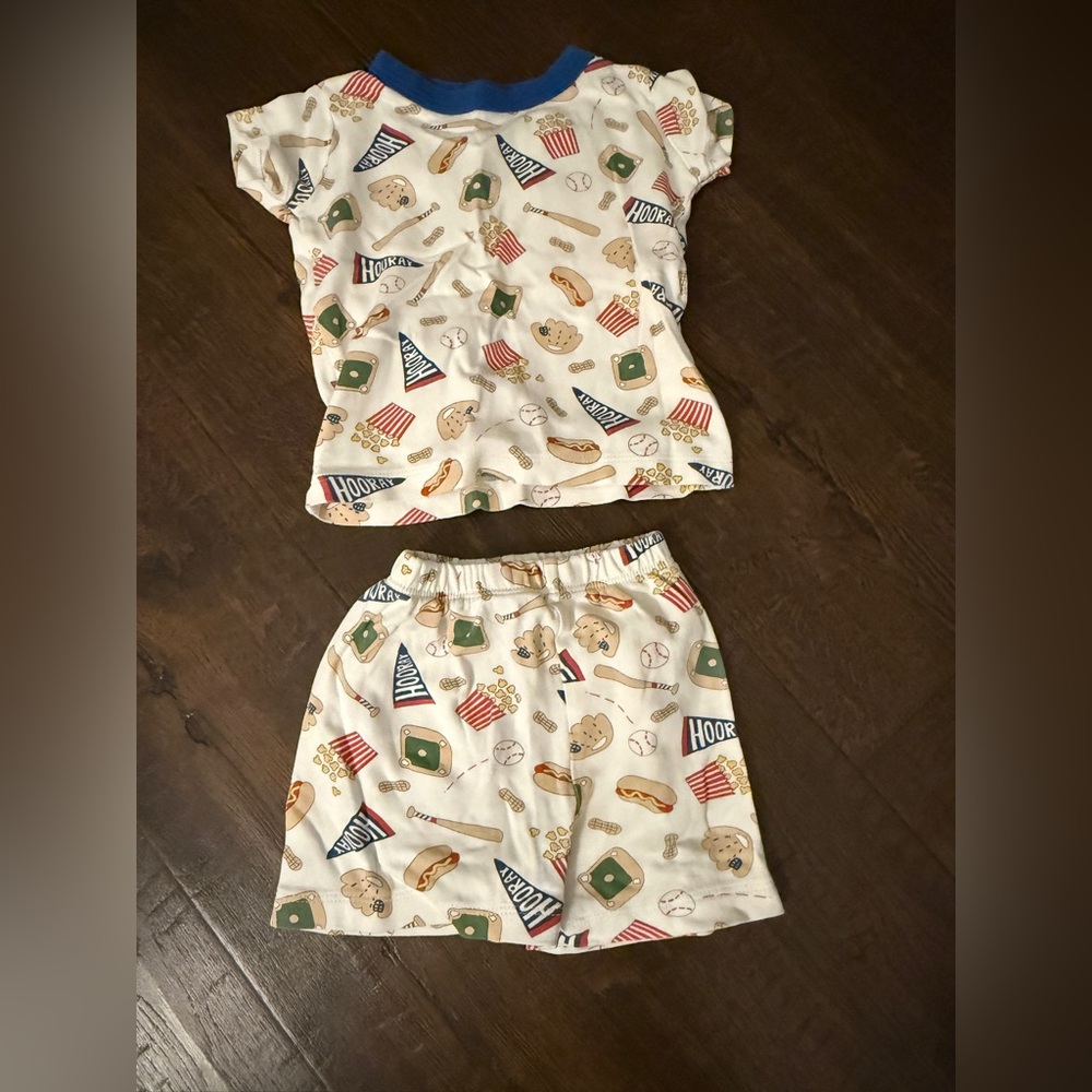 Magnolia Baby SS Baseball-Print Kids Pajama Set with Multicolor Sports Icons